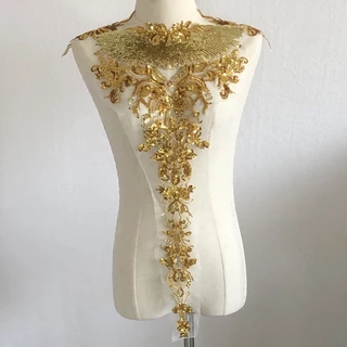 1 Conjunto De Appliques De Lantejoulas De Ouro Bordado Vermelho Azul Costurar Em Patches