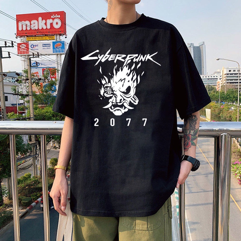 Camiseta Basica Algodao Cyberpunk 2077 Samurai Demonio Jogo Unissex