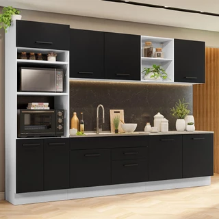 Armário de Cozinha Completa 310cm Branco/Preto Agata Madesa 02 em Oferta na Shopee