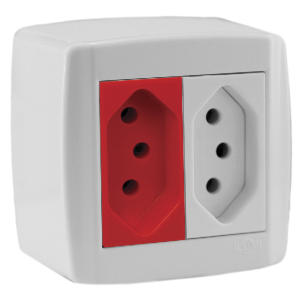 Tomada 10a + Tomada 20a Vermelha Externa Box Slim Ilumi