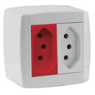 Tomada 10a + Tomada 20a Vermelha Externa Box Slim Ilumi