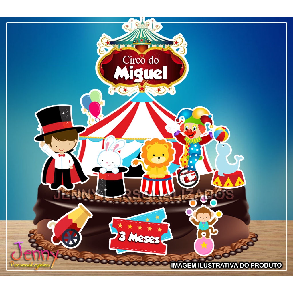 topo topper de bolo personalizado Circo