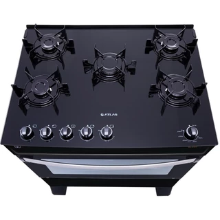 Fogão Atlas 5 Bocas preto Atenas Glass com Acendimento automático - Bivolt
