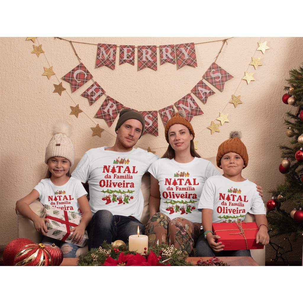 Camisetas Natal Família Personalizadas com o Sobrenome da Família - Monte  seu Kit Conjunto Camisetas Família Natalina