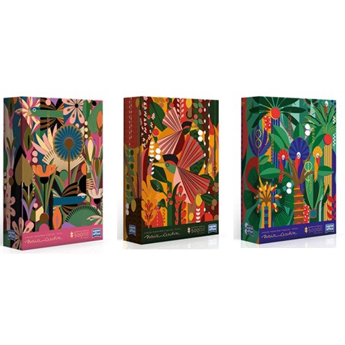 Quebra-Cabeça Puzzle Coleção Maravilhas Tropicais Kit Flores-Frutos-Folhas 3x500 peças Nano – Naia Ceschin - Lançamento 2022.