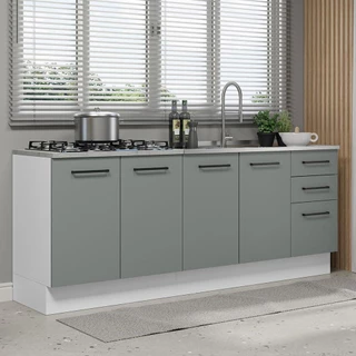 Kit com 2 Balcões de Cozinha Madesa Agata 3 Gavetas 4 Portas (Sem Tampo e Pia) - Branco/Cinza em Oferta na Shopee
