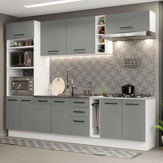 Cozinha Completa Madesa Agata 290005 com Armário e Balcão (Sem Tampo) - Branco/Cinza em Oferta na Shopee