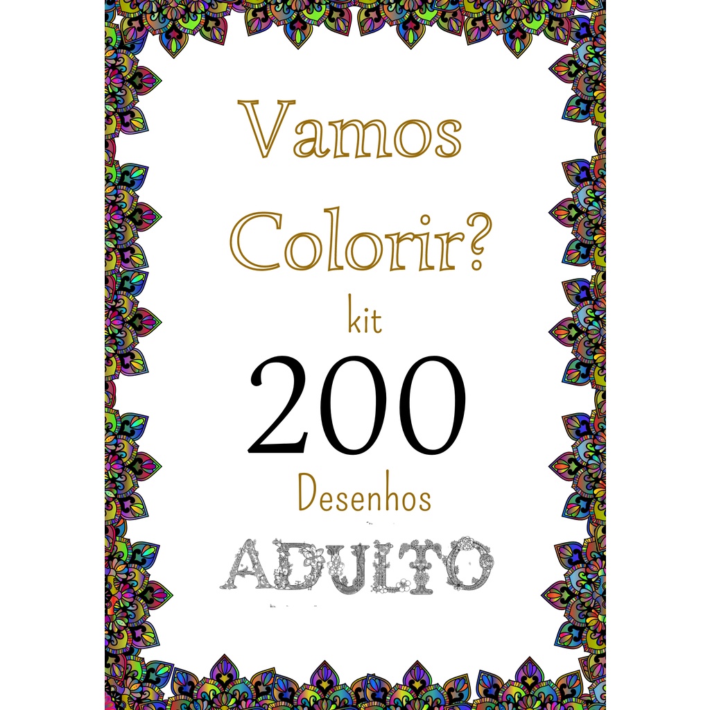 Kit 200 Desenhos Para Colorir Adulto Variado em A4 2 por folha