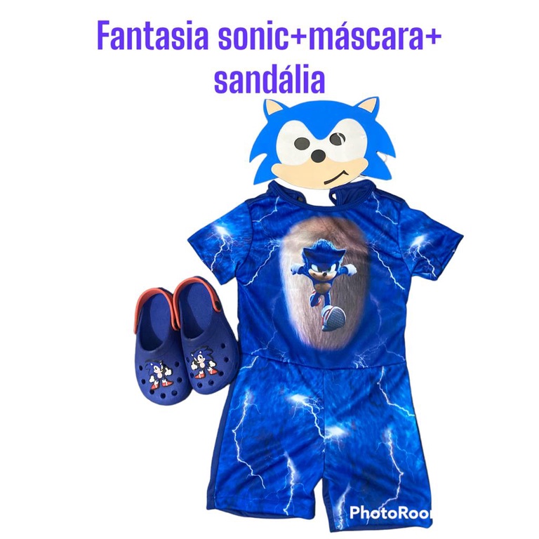 Fantasia Sonic Infantil Com Mascara
