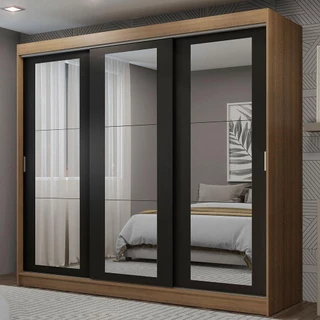 Guarda-Roupa Casal Madesa Kansas 3 Portas de Correr de Espelho 3 Gavetas em Oferta na Shopee