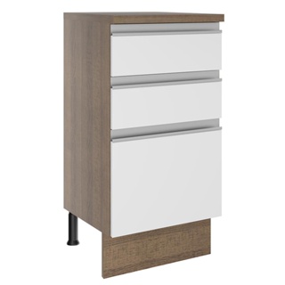 Balcão Madesa Glamy 40 cm 3 Gavetas - Rustic/Branco