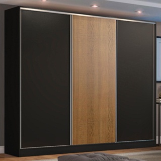 Guarda Roupa Casal 100% MDF Madesa Zurique 3 Portas de Correr - Preto/Preto/Rustic