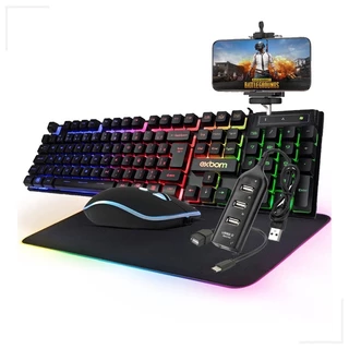 Kit Gamer Mobilador Teclado E Mouse RGB Exbom OTG Tipo C + Mouse Pad RGB em Oferta na Shopee