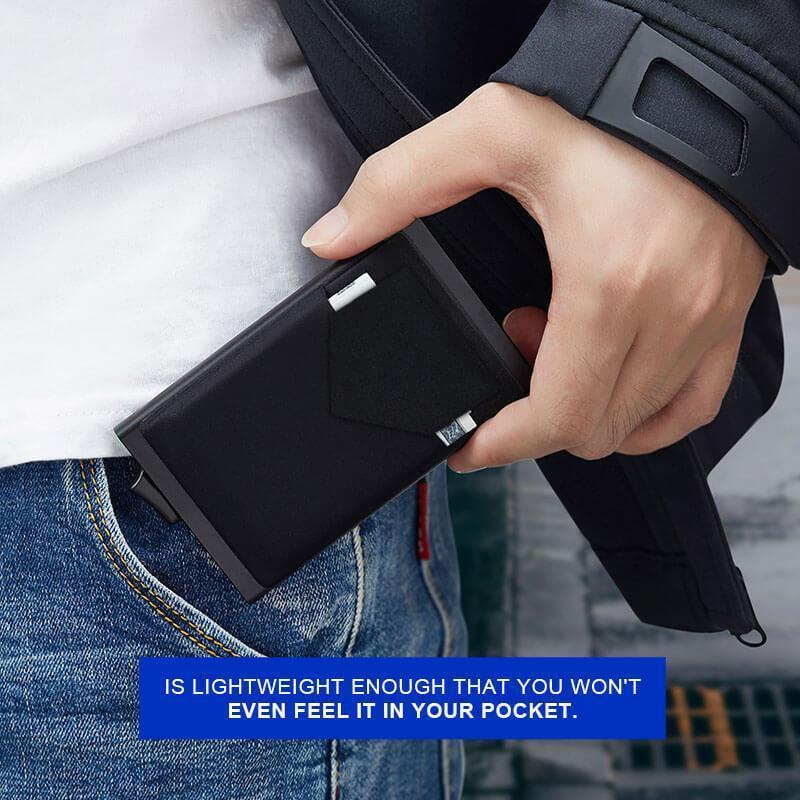 Carteira Masculina Slim Leve Portátil Automática Porta Cartão Inteligente Tecnologia Pop up Aluminio