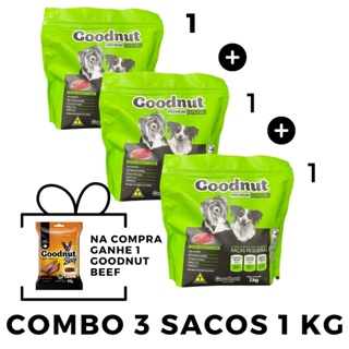 Goodnut - 1kg Raças Pequenas Alimento Para Cão Porte Pequeno (COMBO 3 UNIDADES 1KG) + Brinde GOODNUTBEEF