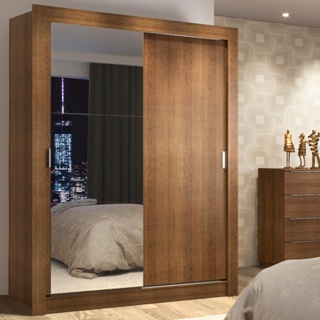 Guarda-Roupa Solteiro Madesa Denver 2 Portas de Correr com Espelho - Rustic