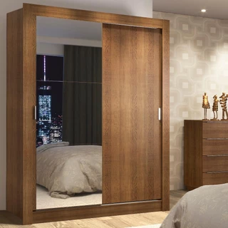 Guarda-Roupa Solteiro Madesa Denver 2 Portas de Correr com Espelho - Rustic em Oferta na Shopee