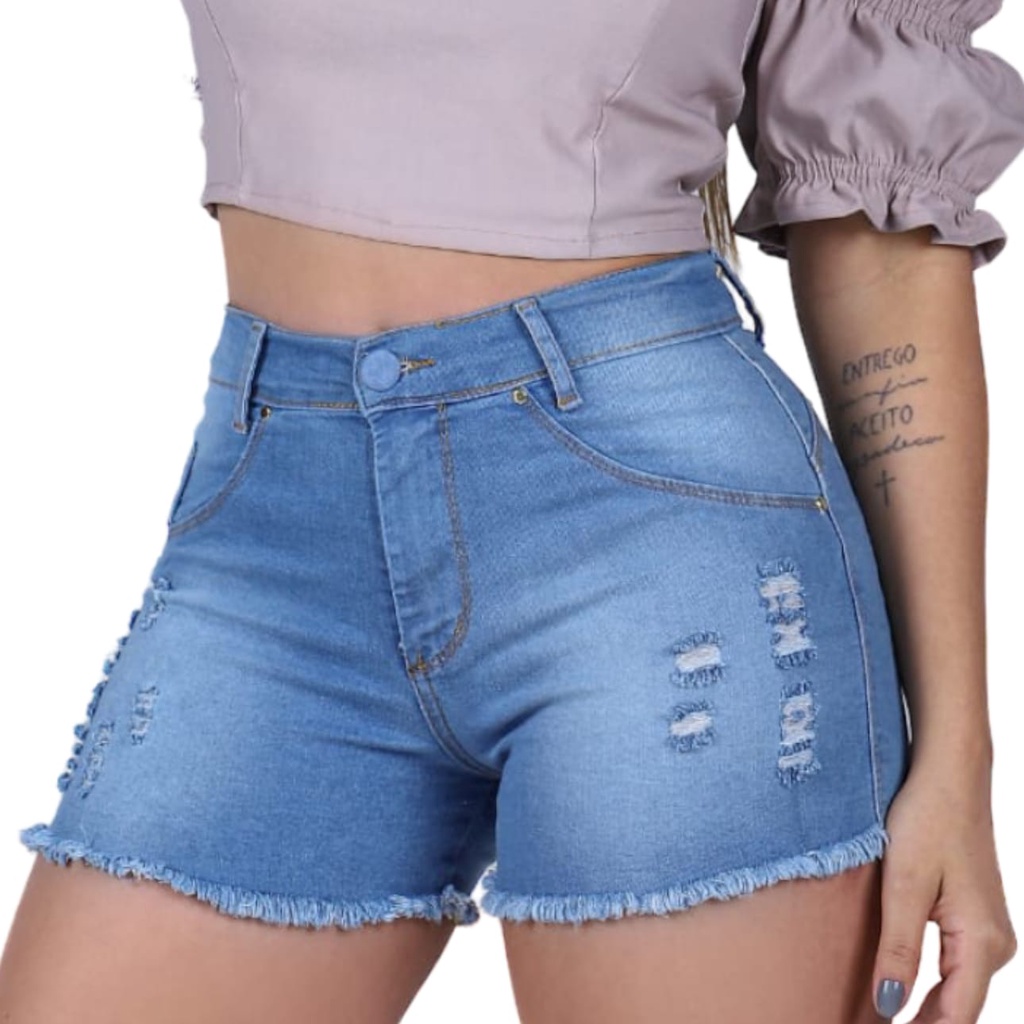 Comprar Short Jeans Feminino Cintura Alta Com Laycra Verão 2024