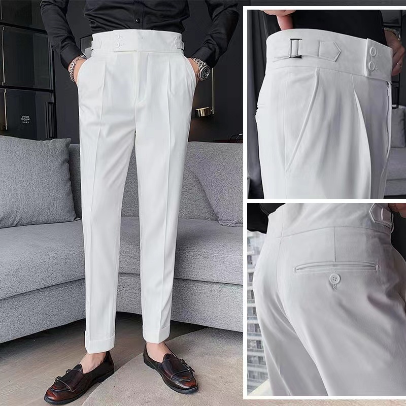 Ready Stock 4-Calças Coloridas Homens Versão Coreana Fato Pequeno Slim-Fit Calça De Tornozelo Look High Botão Drape Suit Z0202