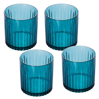 Conjunto 4 Copos Whisky Plasútil 440 ml Lapidado Azul