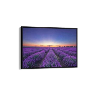 Quadro Decorativo Canvas Campo Lavanda Flores Roxo para Sala com Moldura