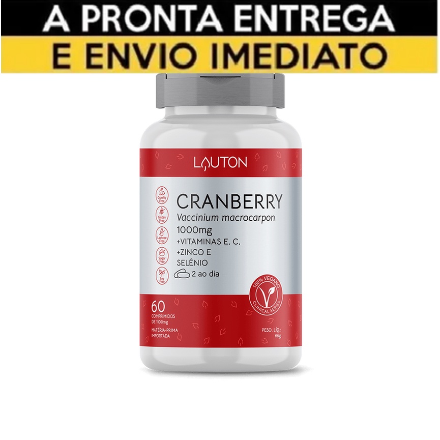 Cranberry 1000mg + Vit E, C + Zinco E Selenio 60 Cáps Lauton Vegano ...