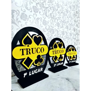 Combo 3 troféus de truco personalizados, jogos e competições, em mdf pintado