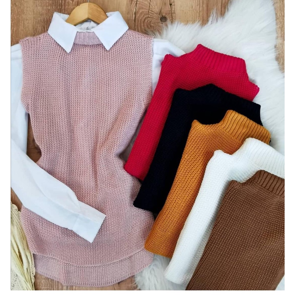 Colete Tricot Pulover Feminino Fenda Lateral | Shopee Brasil