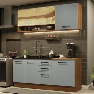Armário de Cozinha Compacta 180cm Rustic Cinza Agata Madesa 02 em Oferta na Shopee
