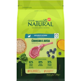Ração Guabi Natural Cordeiro e Aveia para Gatos Adultos Castrados 1,5kg