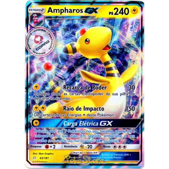 Carta Pokemon Ampharos GX Português Card Original Copag Sol e
