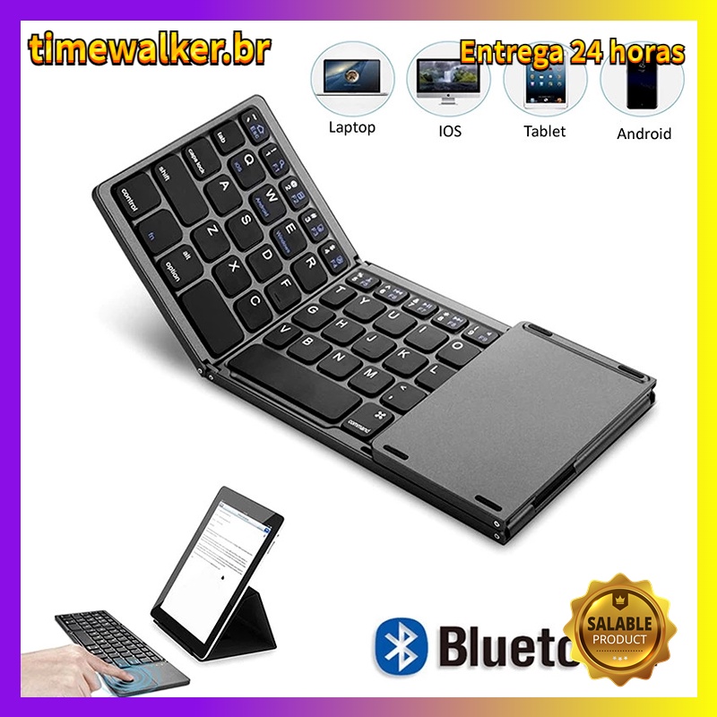 (Entrega De 24 Horas) Novo Teclado Portátil Mini Três Dobráveis Bluetooth Touchpad Dobrável Para iPad iOS Android Windows Tablet