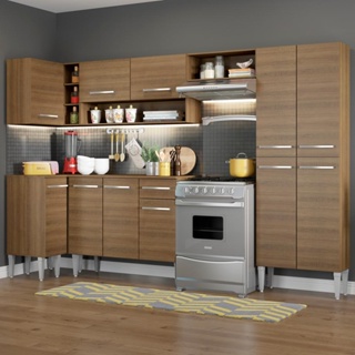 Cozinha Completa de Canto Reto Madesa Emilly Sun com Armário e Balcão 11 Portas 1 Gaveta - Rustic