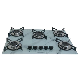 Fogão Cooktop Premium Gás 5 Bocas Ultra Chama 127v/220v Marmorizado Branco