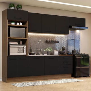 Cozinha Completa Madesa Agata 330001 com Armário e Balcão (Sem Tampo e Pia) - Rustic/Preto em Oferta na Shopee