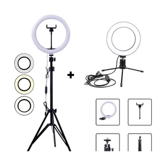 kit 2 Ring Light 10 Pol e 6 pol + 1 Tripé De Mesa e 1 tripé 2 metros + Suporte Celular