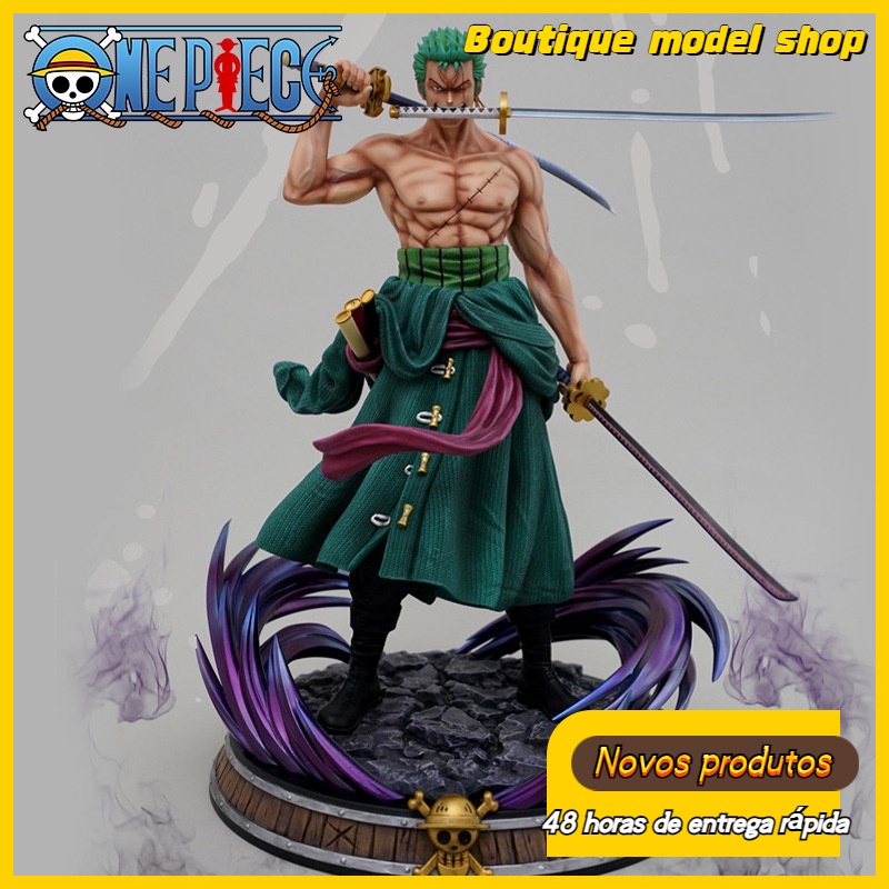 One Piece/GK Fantasia/Roronoa Zoro/Dupla Cabeça Esculpida/Três Espadas Mil Mundos/Figura/Modelo de Estátua Limitada