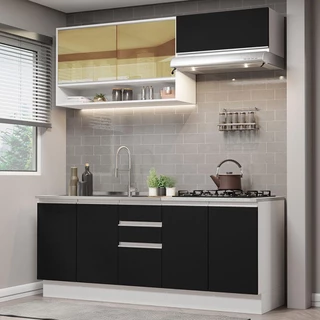Armário de Cozinha Compacta 200cm Branco Preto Glamy Madesa 03 em Oferta na Shopee