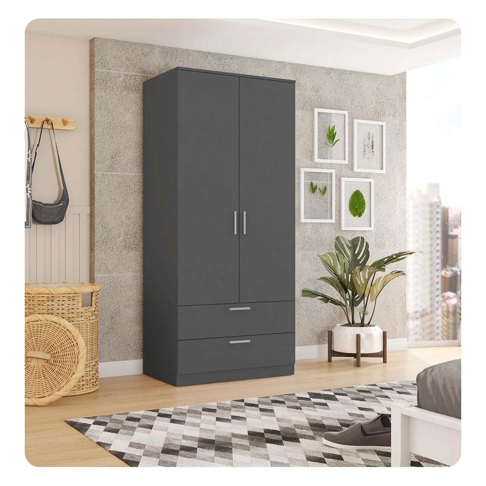 Guarda-Roupa 2 Portas 2 Gavetas Sleep Cinza Caemmun