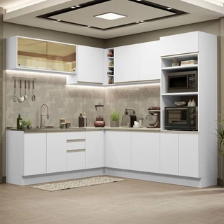 Cozinha Completa de Canto Madesa Glamy 459001 com Armário e Balcão (Sem Tampo e Pia) - Branco em Oferta na Shopee