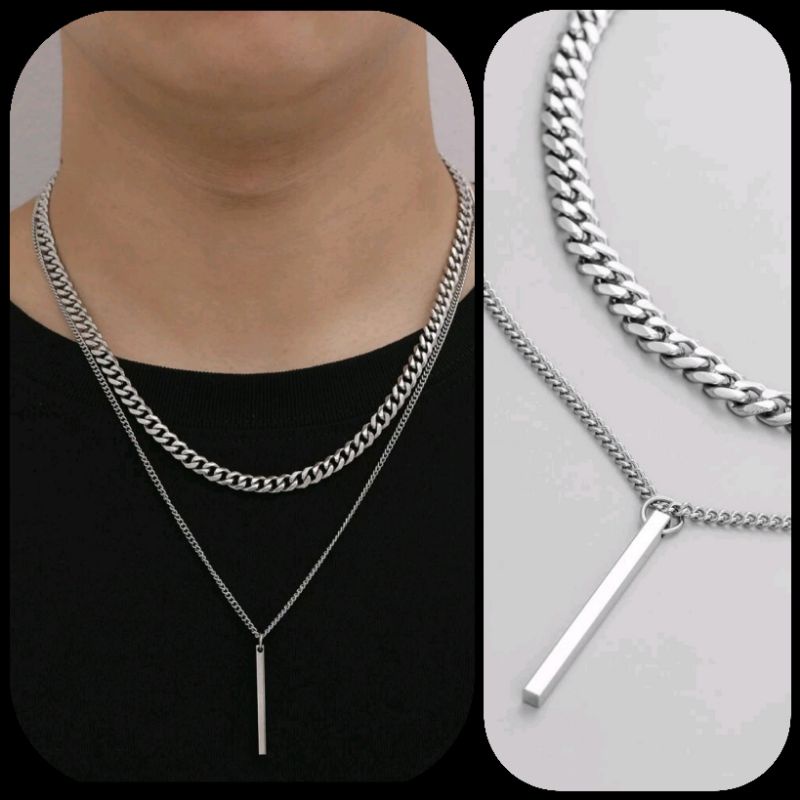 Colar duplo masculino com pingente geométrico. Conjunto 3 pulseiras ...