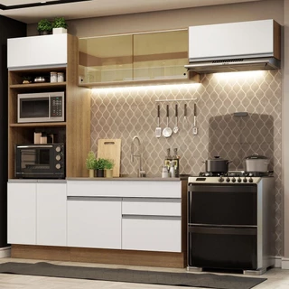 Cozinha Completa Madesa Glamy 270011 com Armário e Balcão (Sem Tampo e Pia) - Rustic/Branco em Oferta na Shopee