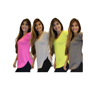 KIT 3 Blusas Barra Arredondada Tapa BumBum Fitness 10827