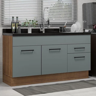 Balcão Gabinete de Pia Madesa Agata 150 cm 2 Portas e 2 Gavetas (Sem Tampo e Pia) - Rustic/Cinza
