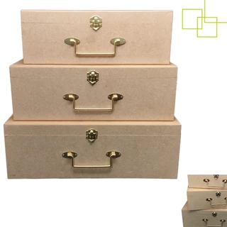 Kit Maletas Organizadoras com Alça e Fecho Metal em Mdf Cru 03 Peças