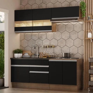 Armário de Cozinha Compacta 200cm Rustic/Preto Glamy Madesa 07 em Oferta na Shopee