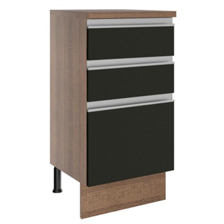Balcão Madesa Glamy 40 cm 3 Gavetas - Rustic/Preto
