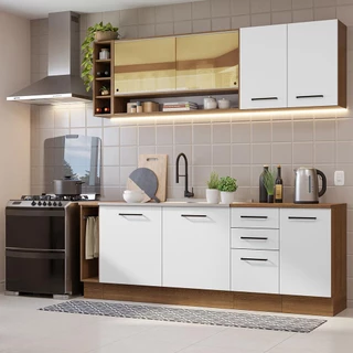 Armário de Cozinha Completa 220cm Rustic/Branco Agata da Thêmis Madesa em Oferta na Shopee