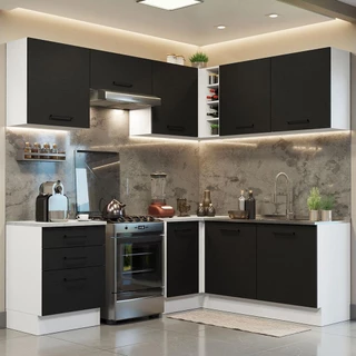 Cozinha Completa de Canto Madesa Agata 399002 com Armário e Balcão (Sem Tampo e Pia) - Branco/Preto em Oferta na Shopee