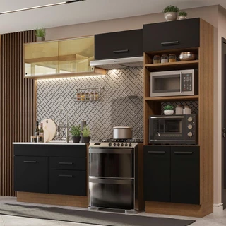Cozinha Completa Madesa Agata 270005 com Armário e Balcão (Sem Tampo e Pia) - Rustic/Preto em Oferta na Shopee